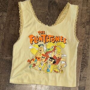 Yabba Dabba Doo! The Flintstones Yellow Lace Trim Crop Tank Top, Women's Size M
